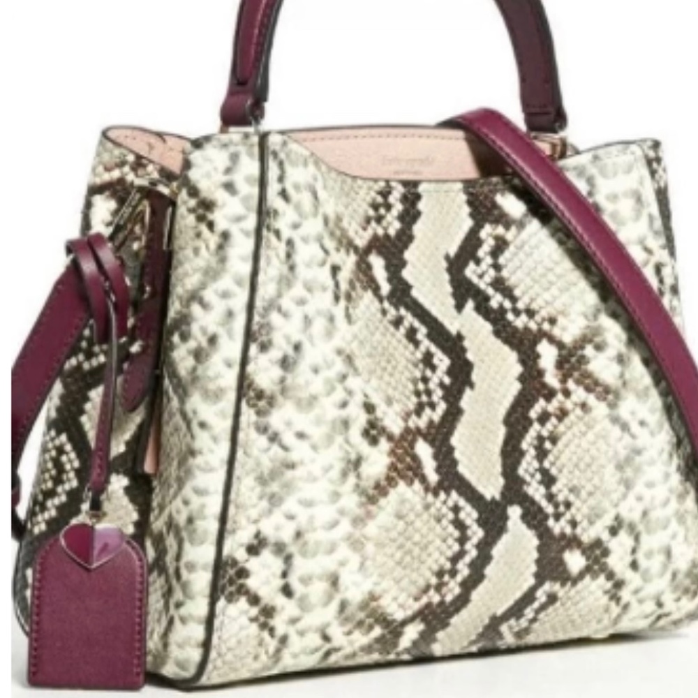 Authentic Kate Spade women fleur snake embossed top hand satchel bag w/dust bag